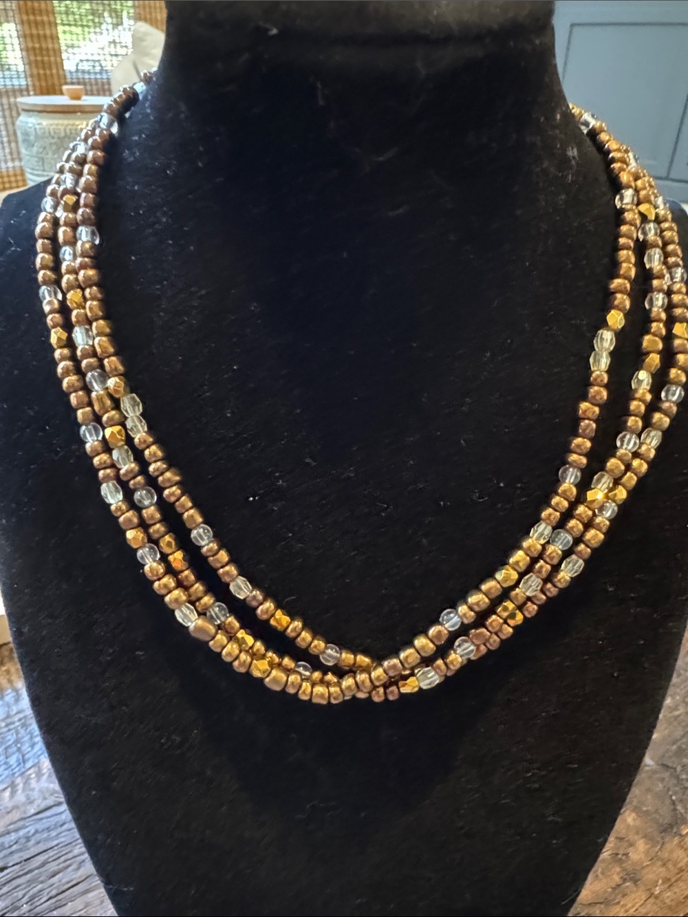Vintage Three-Strand Gold & Silver Bead Necklace - Women Jewelry